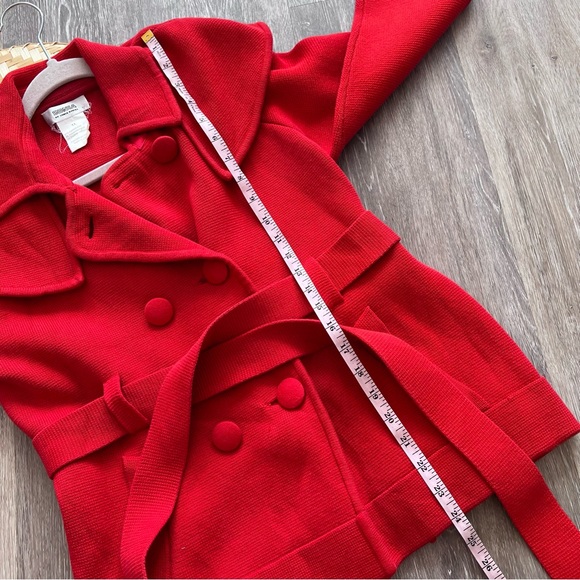 Sonia rykiel red cotton double breasted waist tie coat - Picture 4 of 7